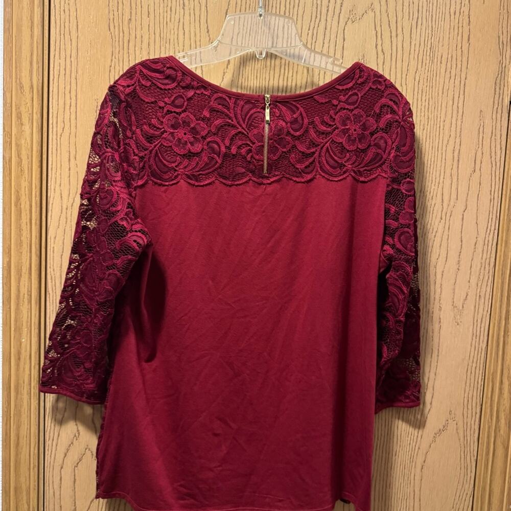Roz & Ali Burgundy Lace Blouse - Picture 5 of 8